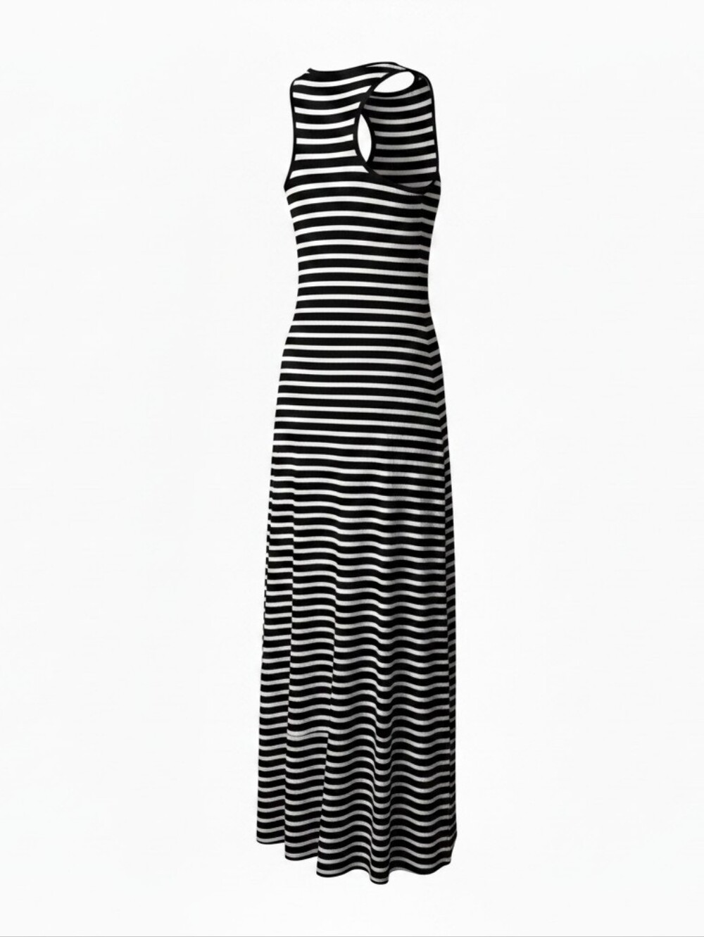 Theory Black White Striped Ribbed Racerback Maxi Dress Size M - Picture 5 of 7